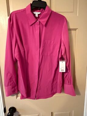 Nine West Bright Fuchsia Collared Blouse